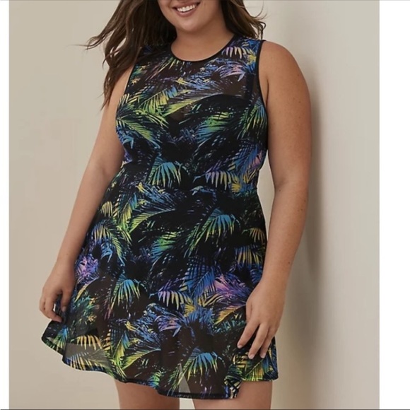 TORRID gorgeous palm leaf print one piece swimsuit with mesh overlay, 2X DD/F. - Picture 13 of 14